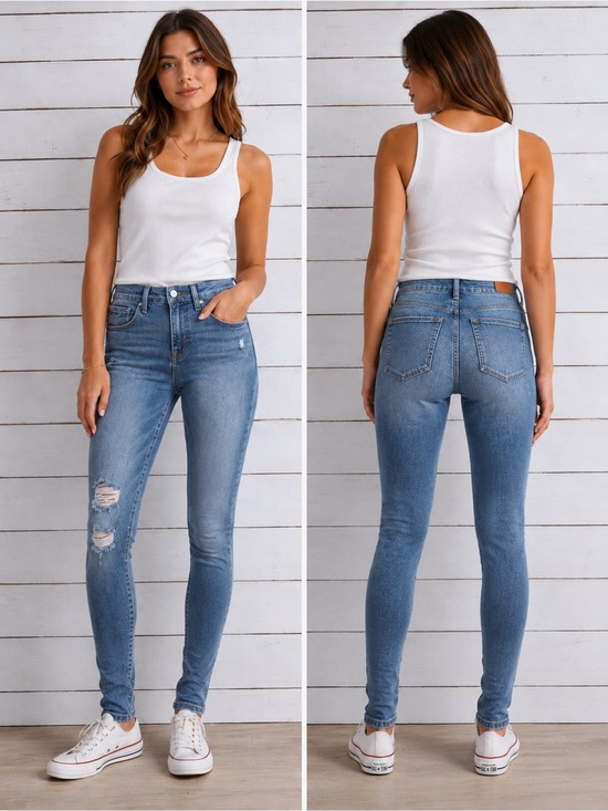 Good American Denim - Good American Ripped Distressed Skinny Jeans - Medium Wash